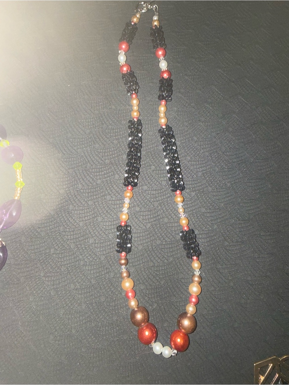 Beaded Multi-Color Womenโs Necklace - Black, Red, Gold 3